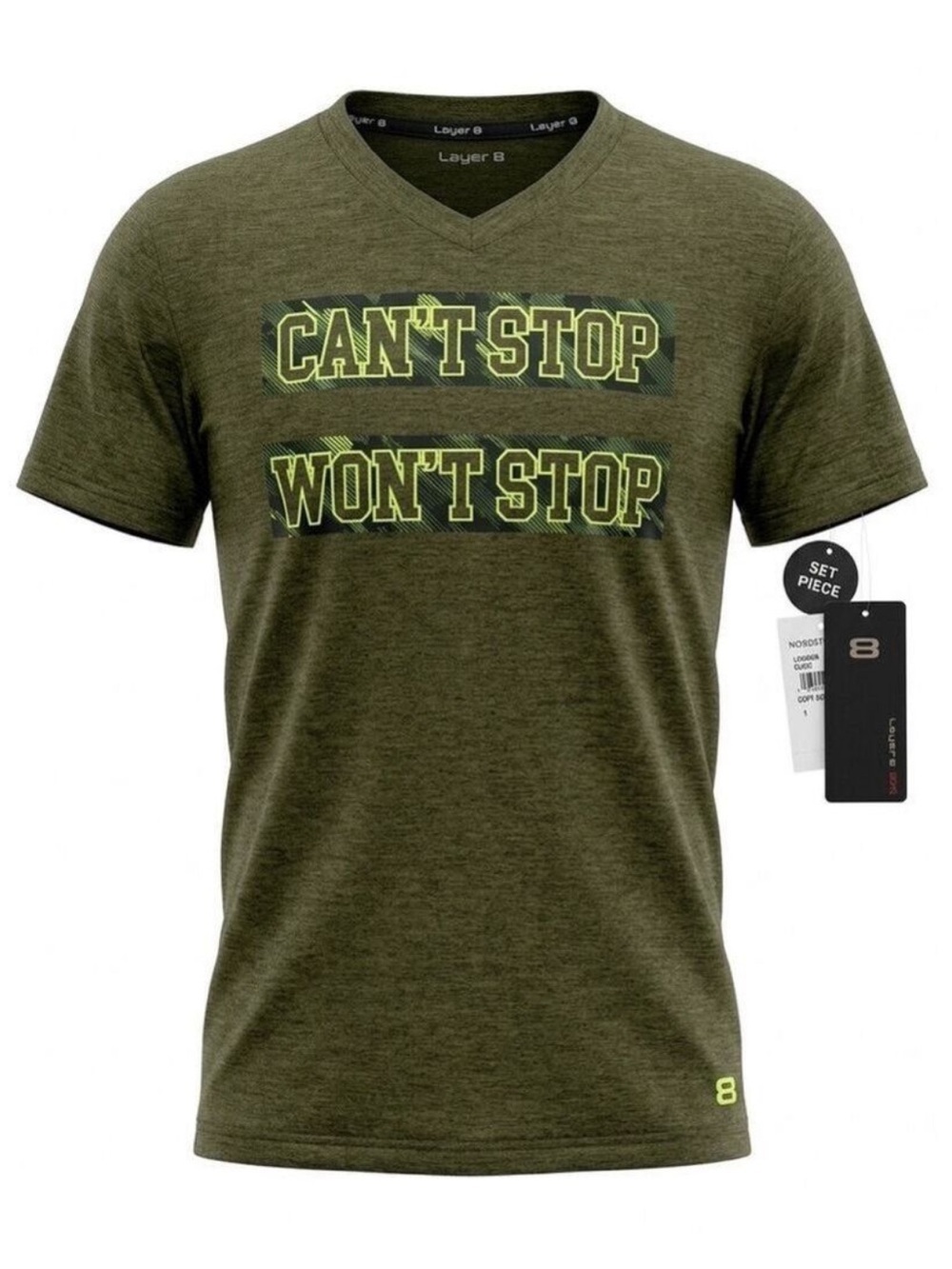 Layers 8 Boys Olive Green Graphic Athletic Tee Athletic Shirt Youth Size 7